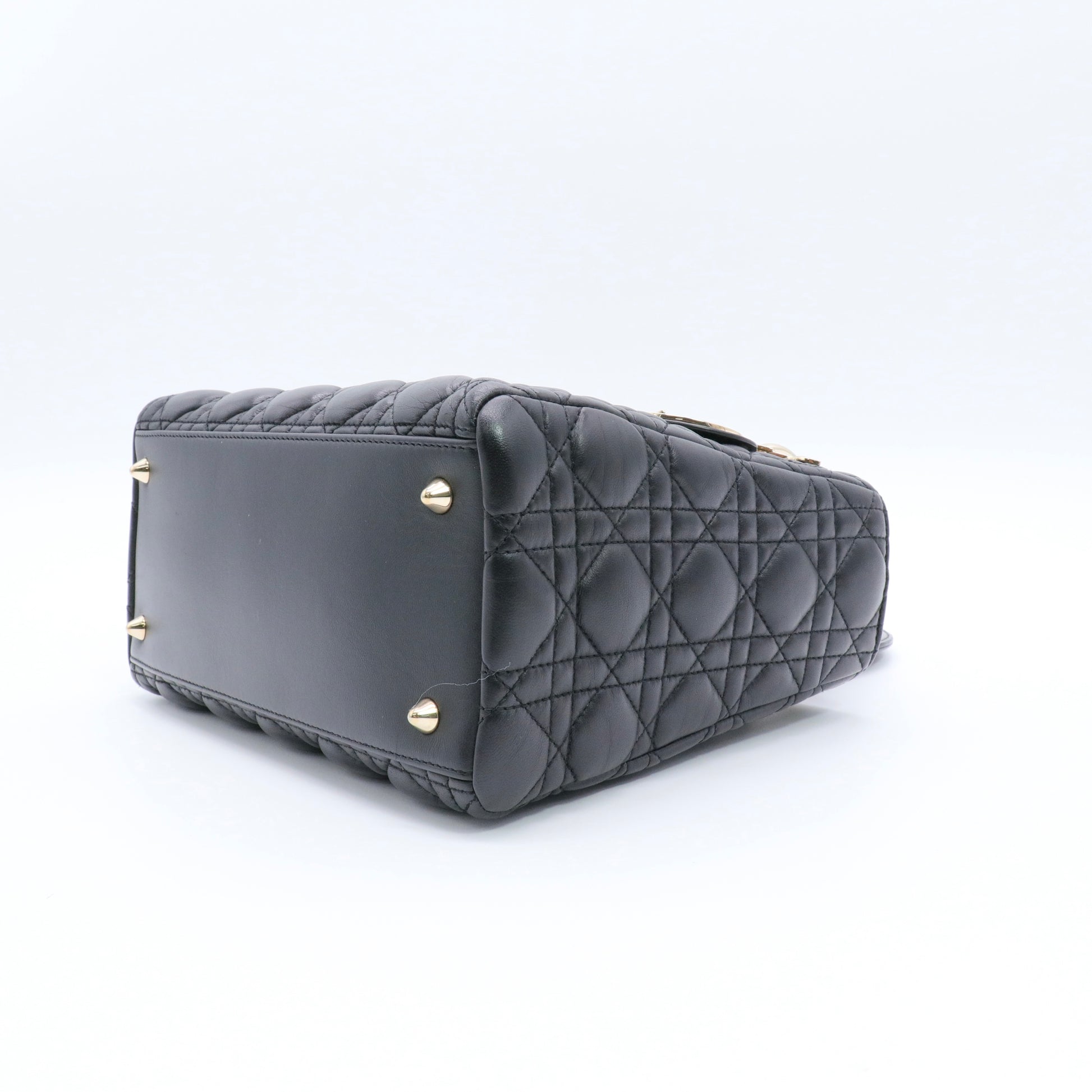 Black Lambskin Ladydior Medium Tote twins
