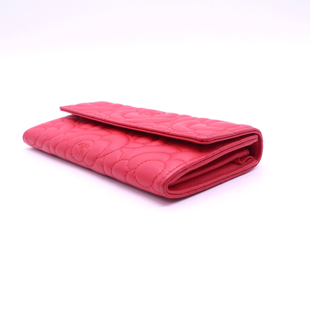 Chanel Red Camellia Embroidered Leather  Wallet twins LDJ3931