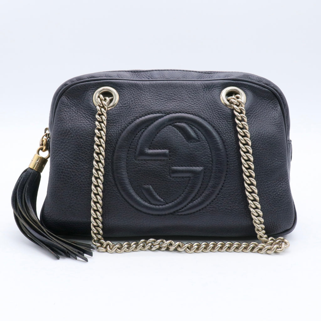 Black Pebbled Leather Soho Chain Shoulder Bag twins