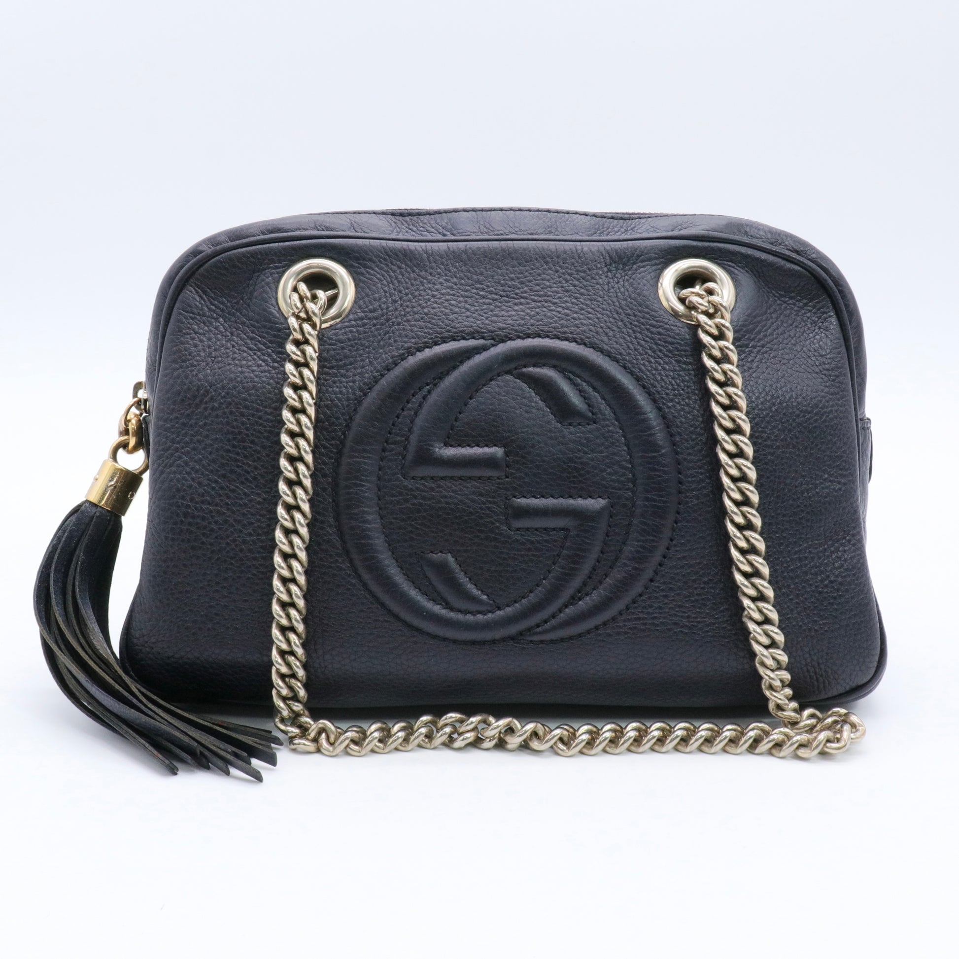 Black Pebbled Leather Soho Chain Shoulder Bag twins