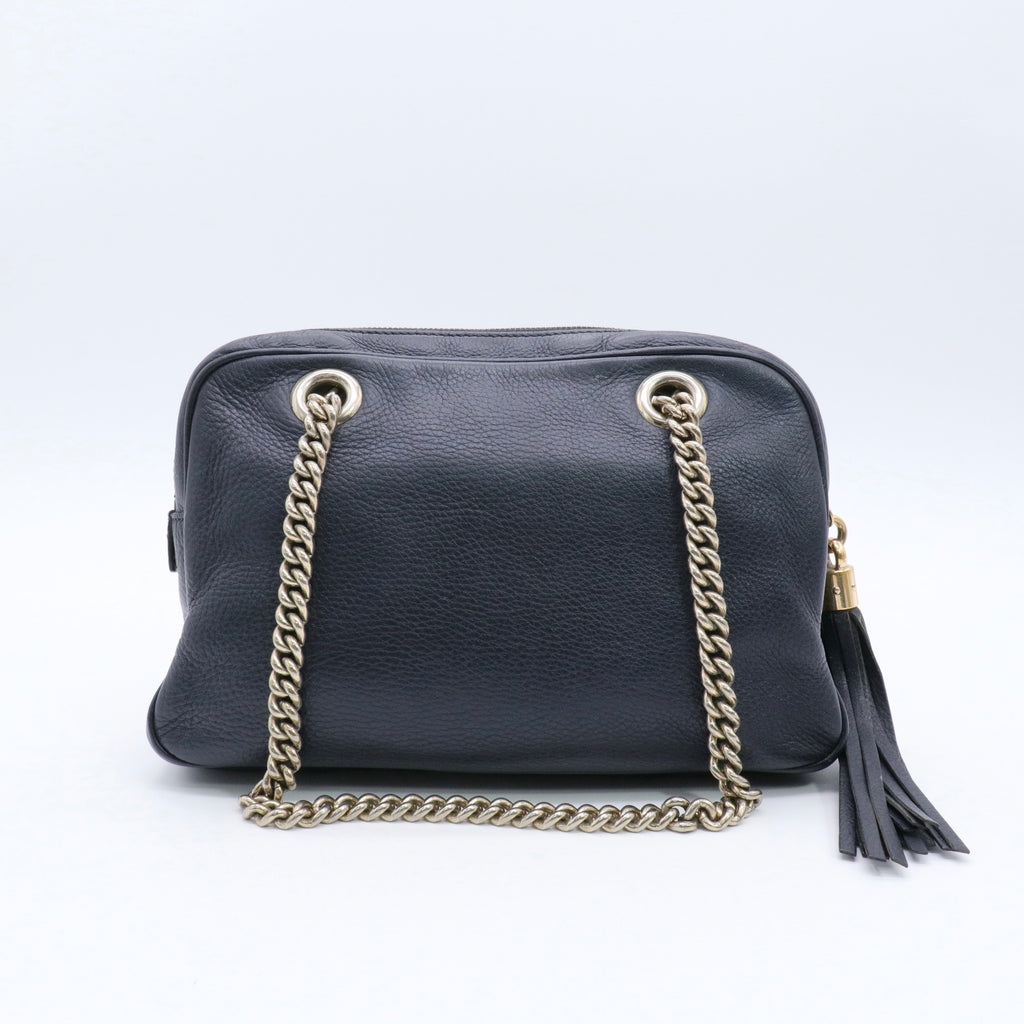 Black Pebbled Leather Soho Chain Shoulder Bag twins