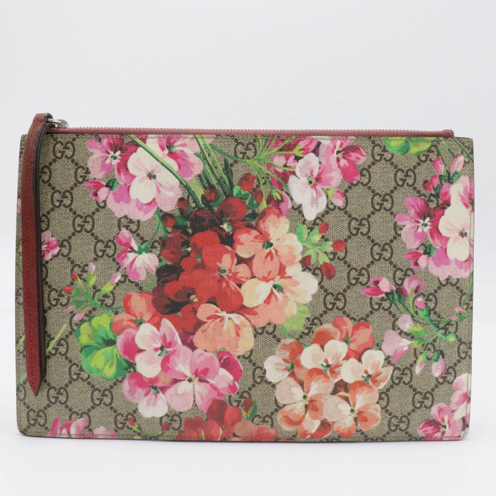 Wristlet Zip Pouch Blooms Print GG Coated Canvas Small