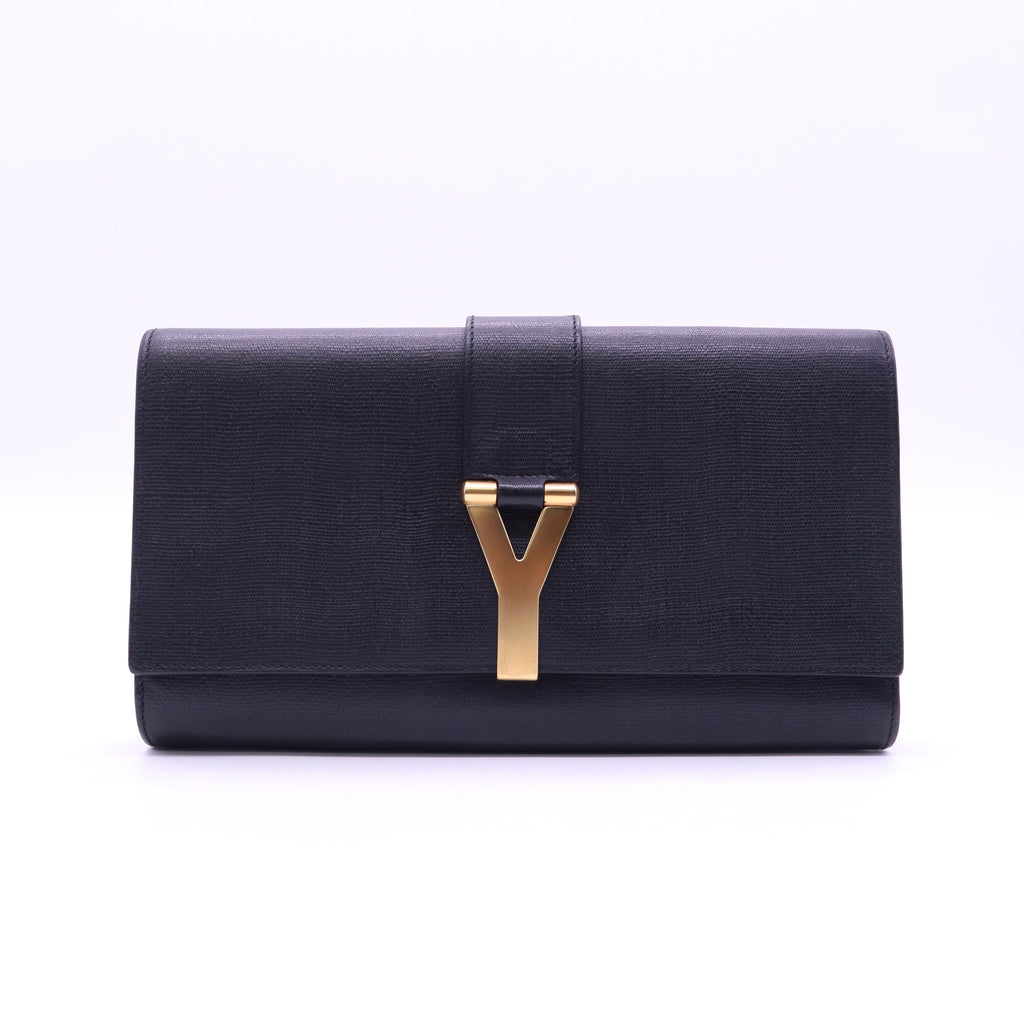 Yves Saint Laurent Black Leather Y Ligne Clutch Bag  B20578