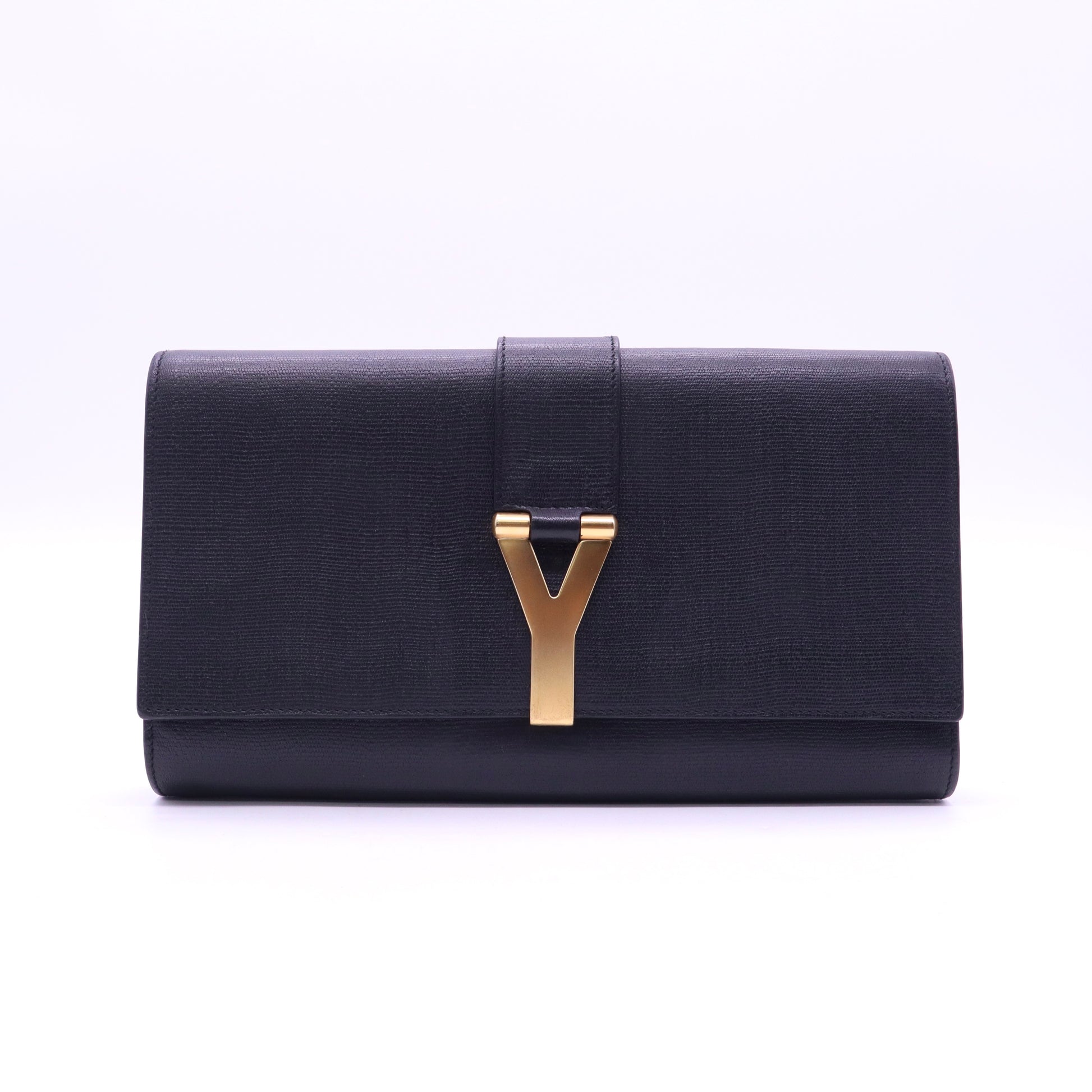 Yves Saint Laurent Black Leather Y Ligne Clutch Bag  B20578
