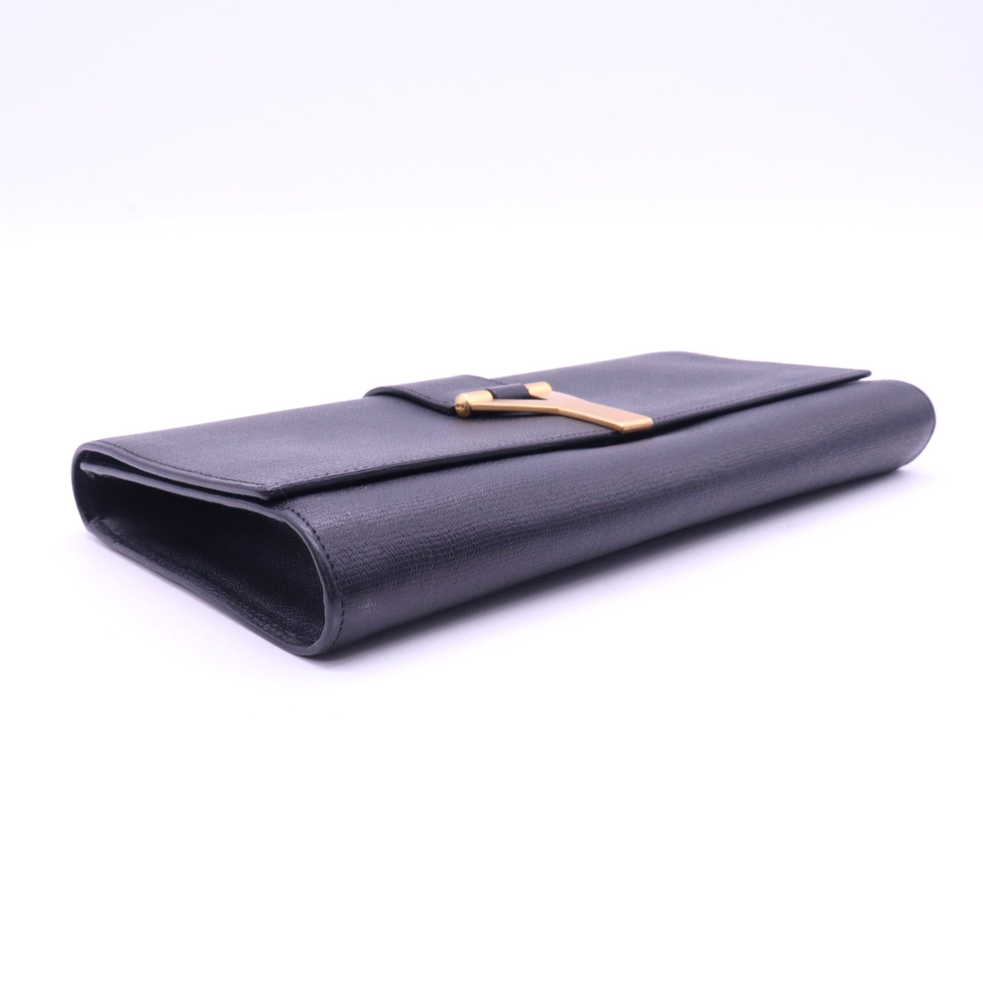 Yves Saint Laurent Black Leather Y Ligne Clutch Bag  B20578