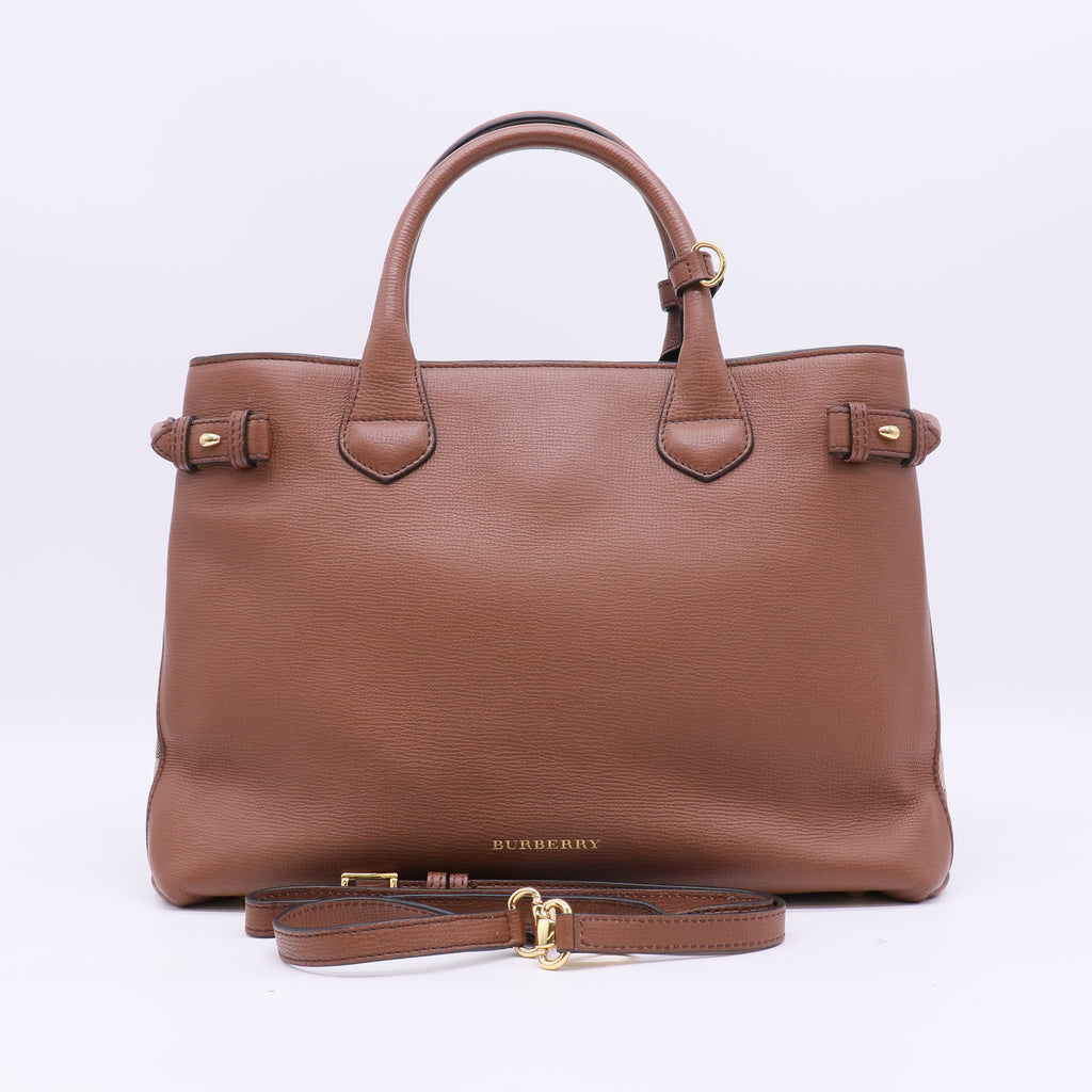 Burberry Medium Banner House Check Leather Tote Bag B22884