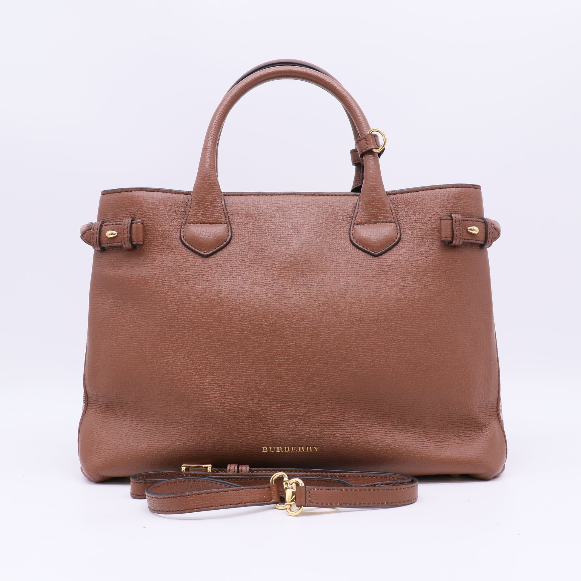 Burberry Medium Banner House Check Leather Tote Bag B22884