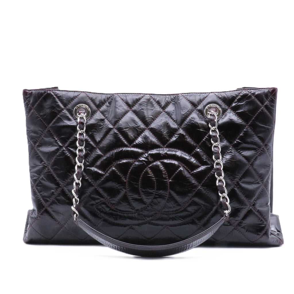 Patent Quilted Accordion Tote Burgundy twins