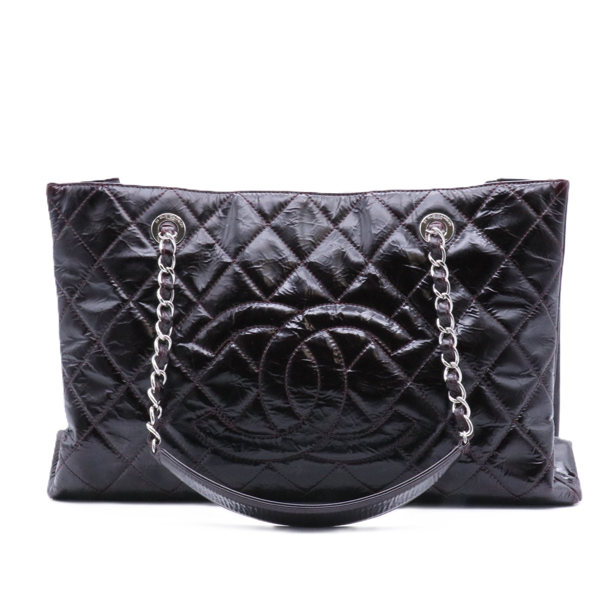 Patent Quilted Accordion Tote Burgundy twins