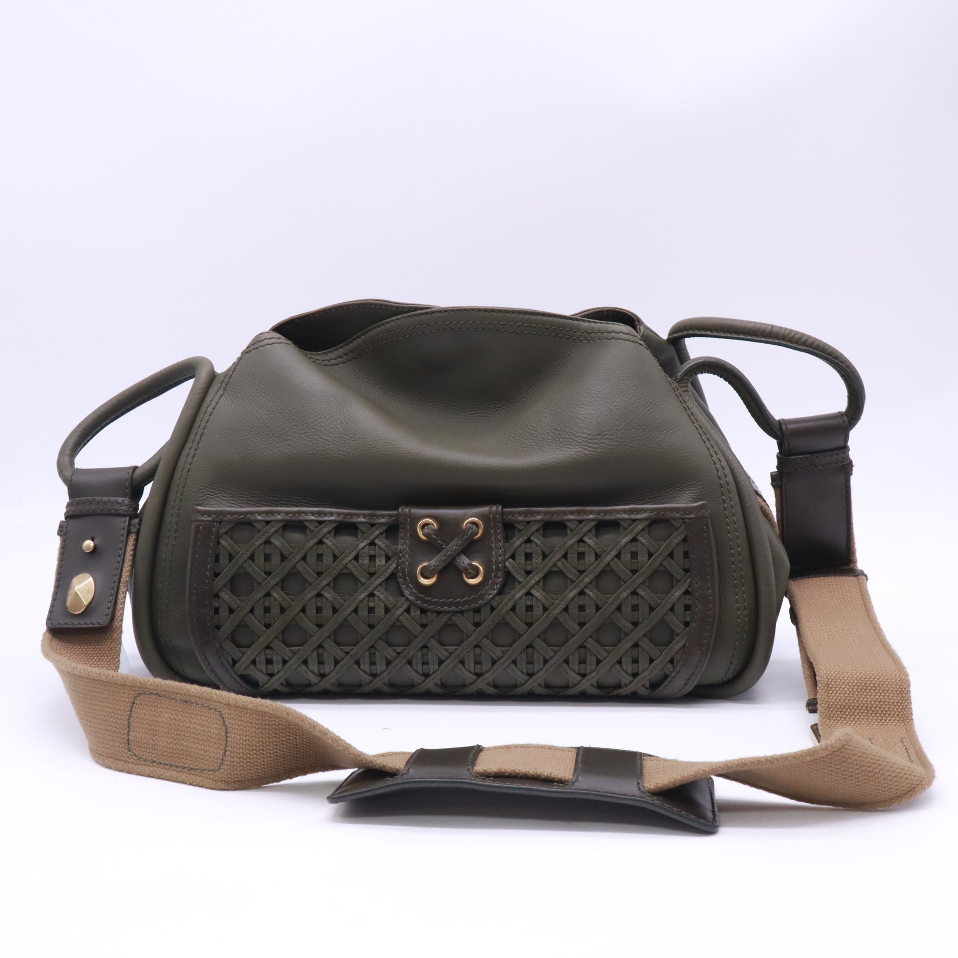 Christian Dior Leather Lattice Green Crossbody Bags Twins B23659