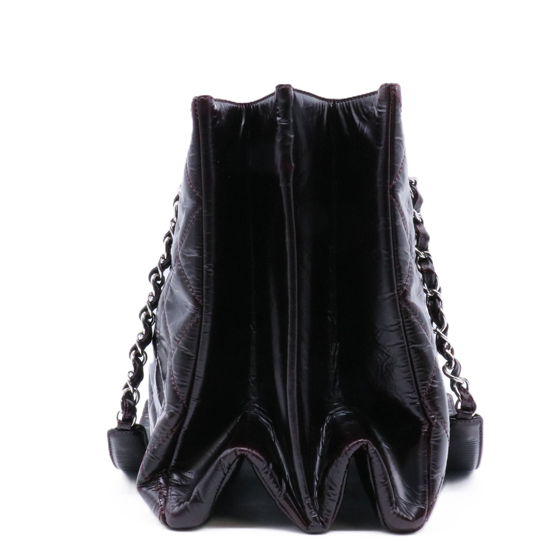 Patent Quilted Accordion Tote Burgundy twins