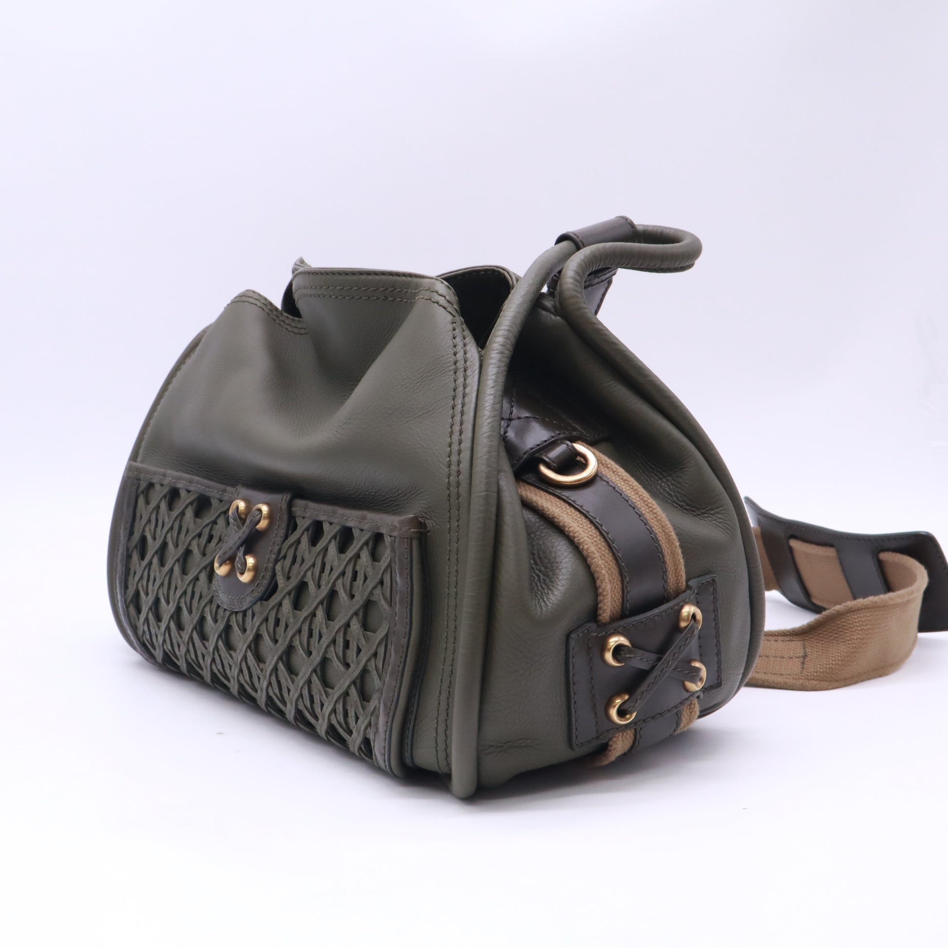 Christian Dior Leather Lattice Green Crossbody Bags Twins B23659