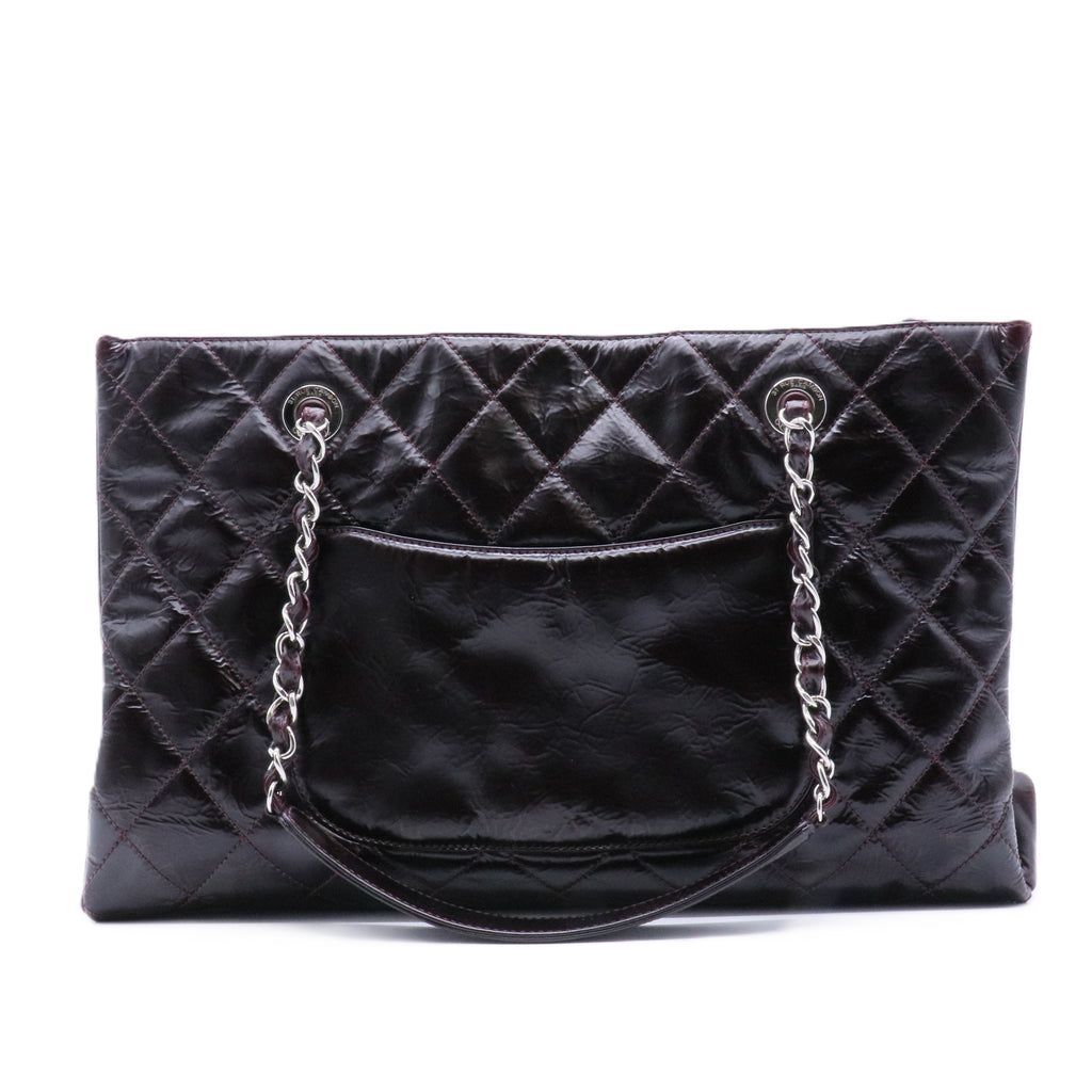 Patent Quilted Accordion Tote Burgundy twins