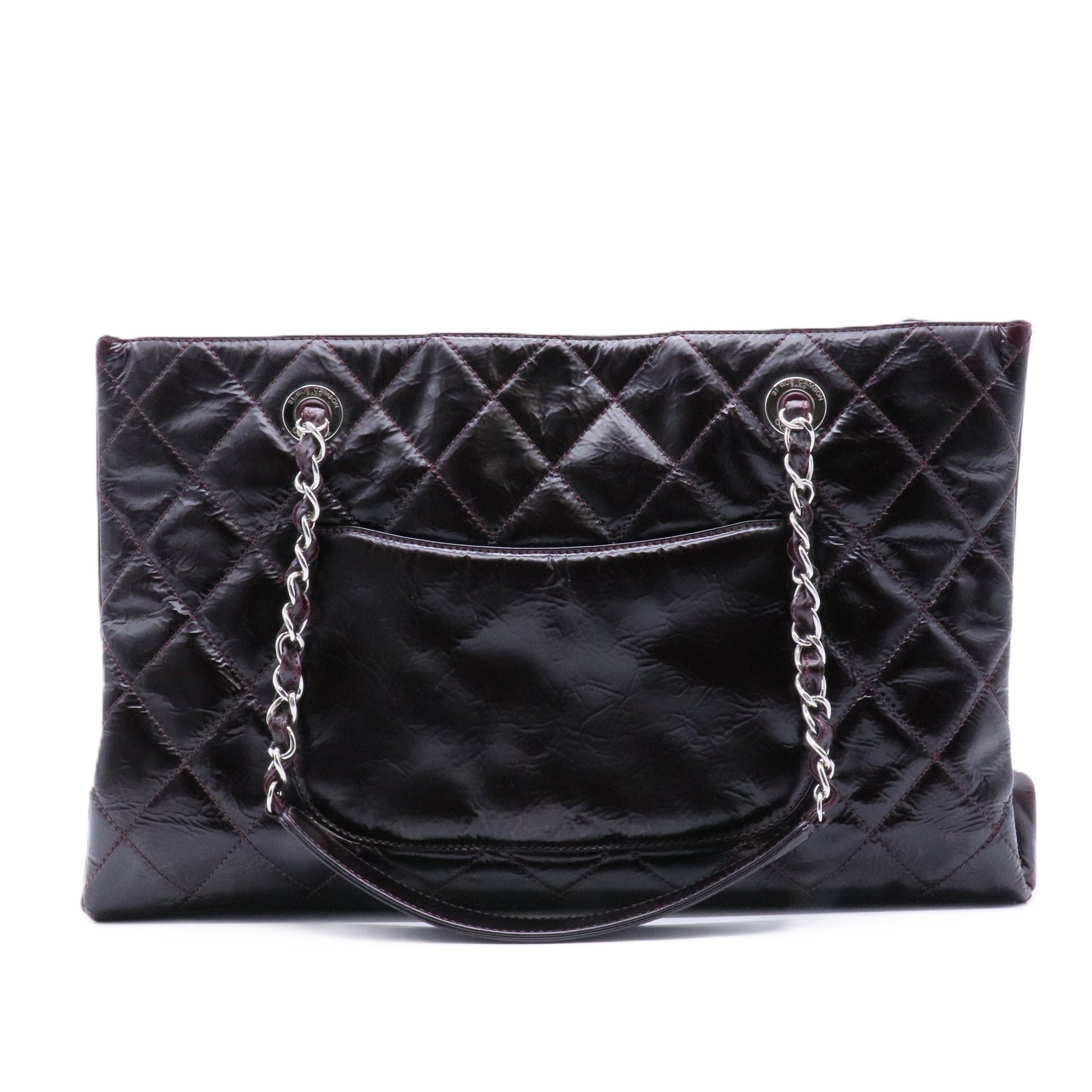 Patent Quilted Accordion Tote Burgundy twins