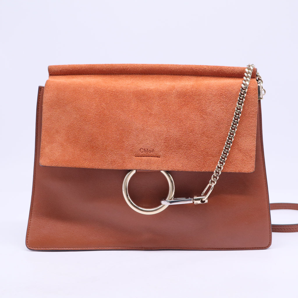 Suede Calfskin Medium Faye Shoulder Bag Tobacco B20587