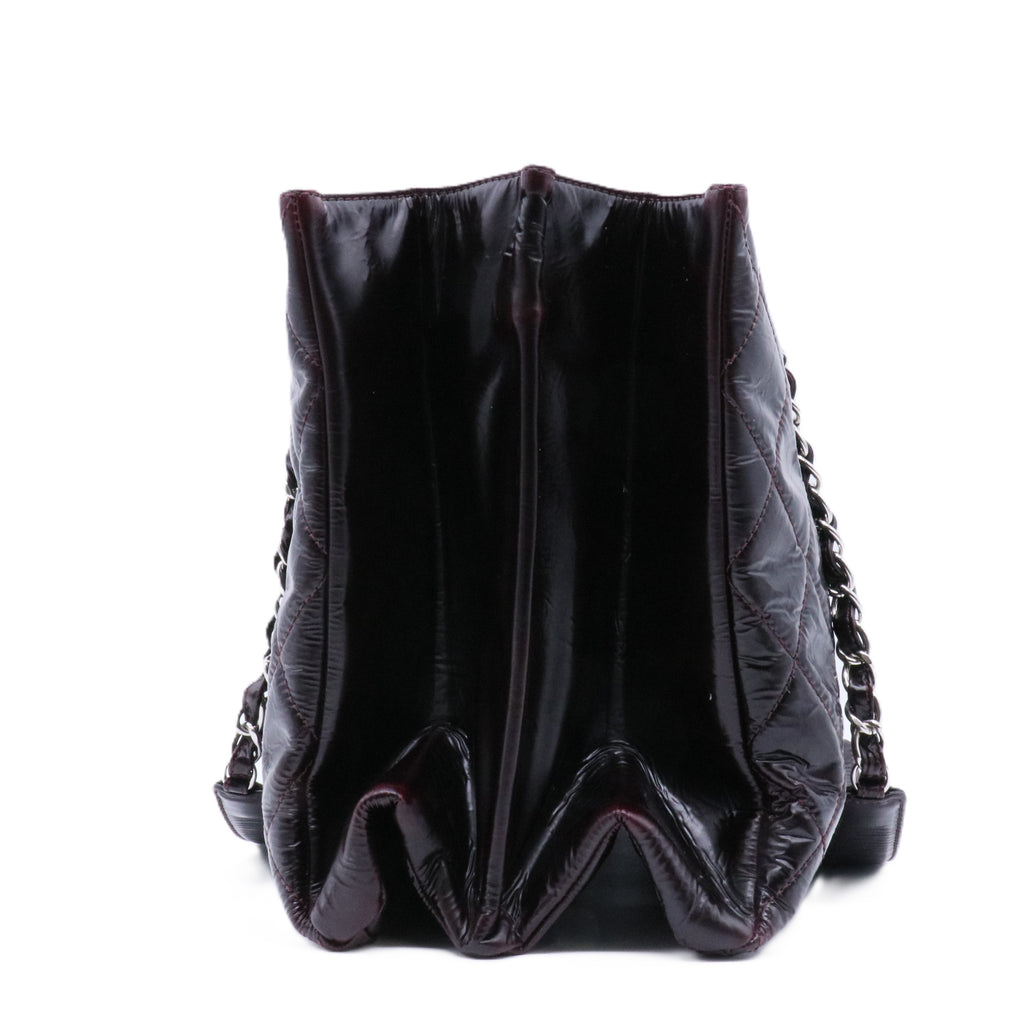 Patent Quilted Accordion Tote Burgundy twins