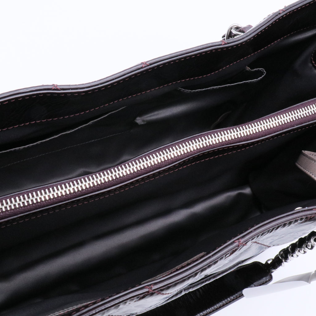 Patent Quilted Accordion Tote Burgundy twins