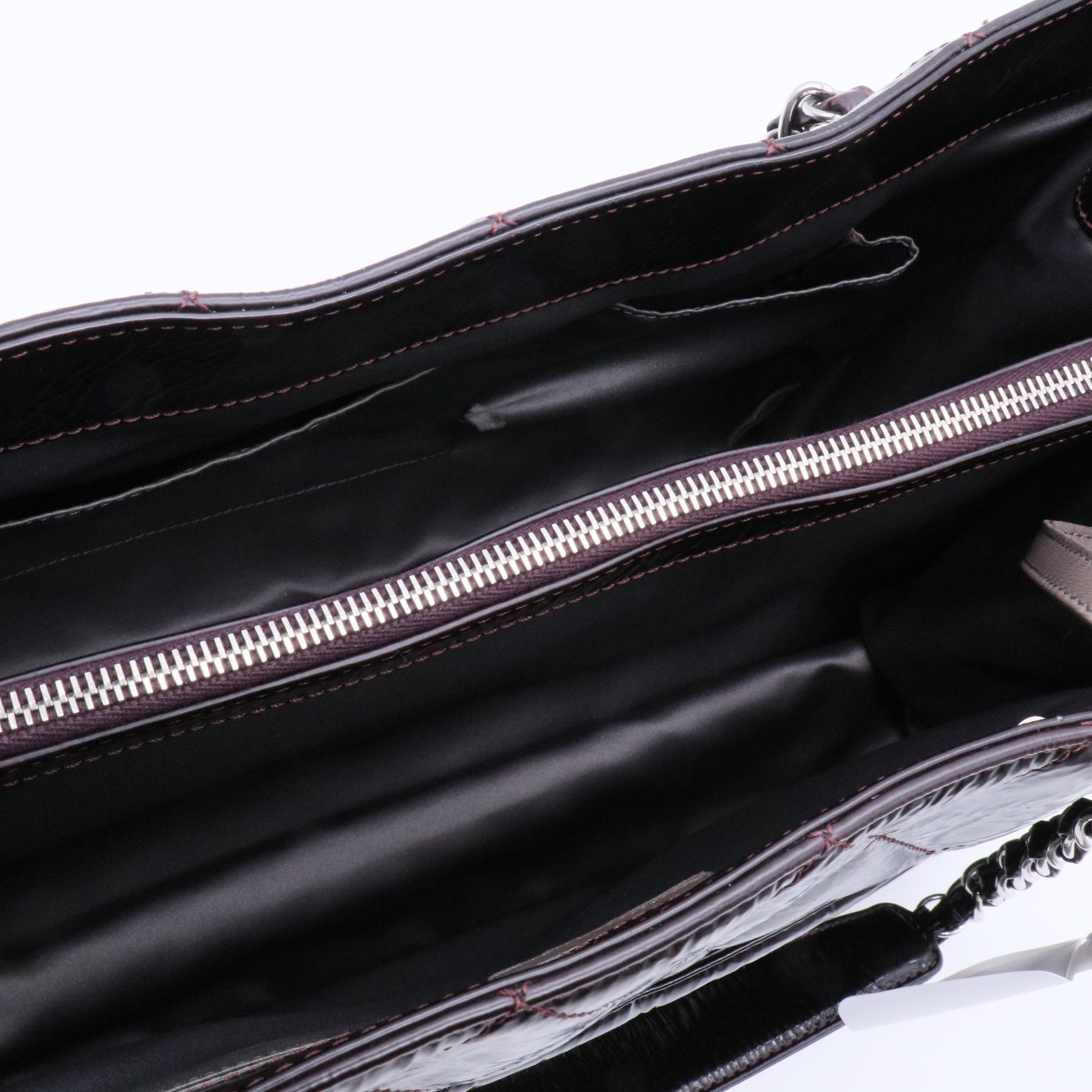 Patent Quilted Accordion Tote Burgundy twins