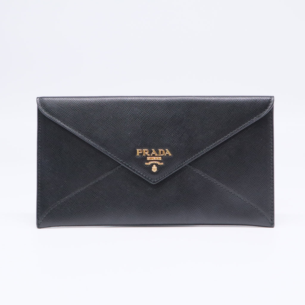 Prada Black Vitello Leather Envelope Wallet twins LDJ3380
