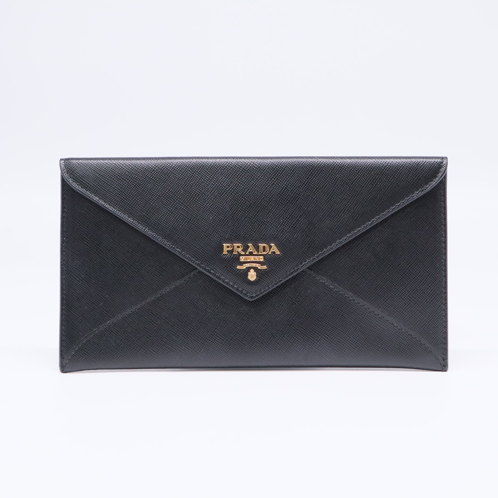 Prada Black Vitello Leather Envelope Wallet twins LDJ3380