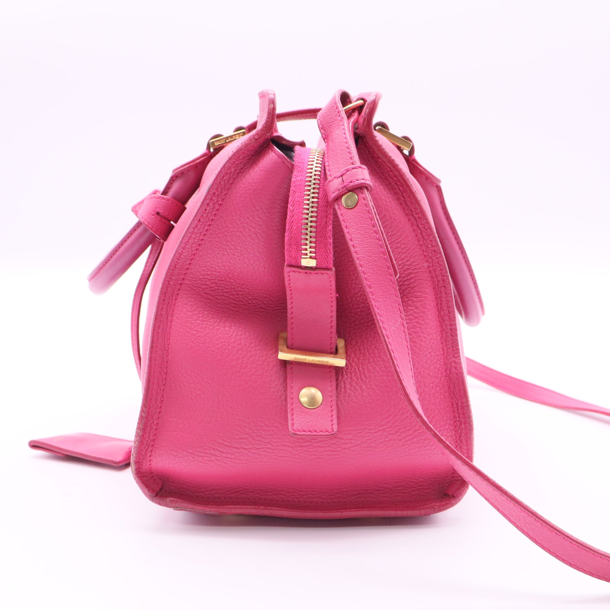Yves Saint Laurent Fuchsia Calfskin Leather Classic Medium Y Cabas Bag Twins