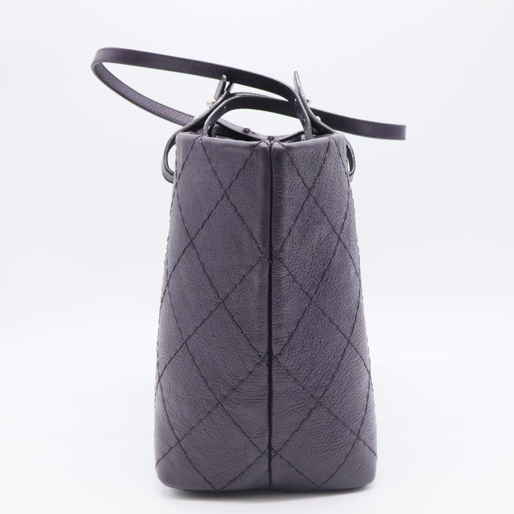 Blue Quilted Glazed Leather On-the-Road XL Tote Bag