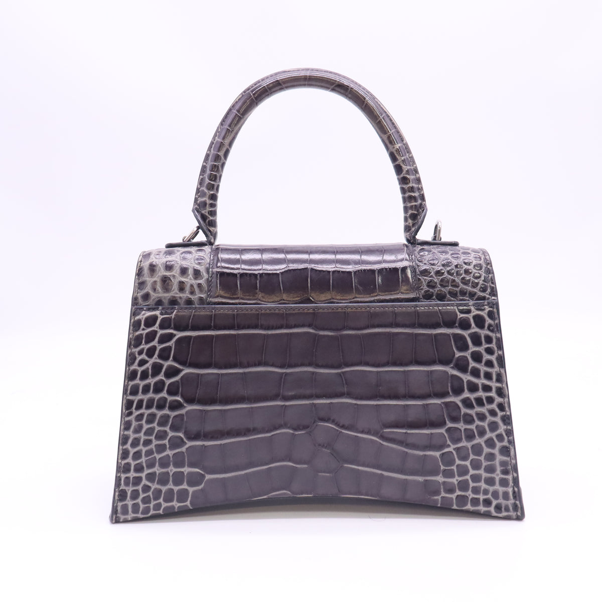 Shiny Calfskin Crocodile Embossed Medium Hourglass Top Handle Bag Dark Grey B24354