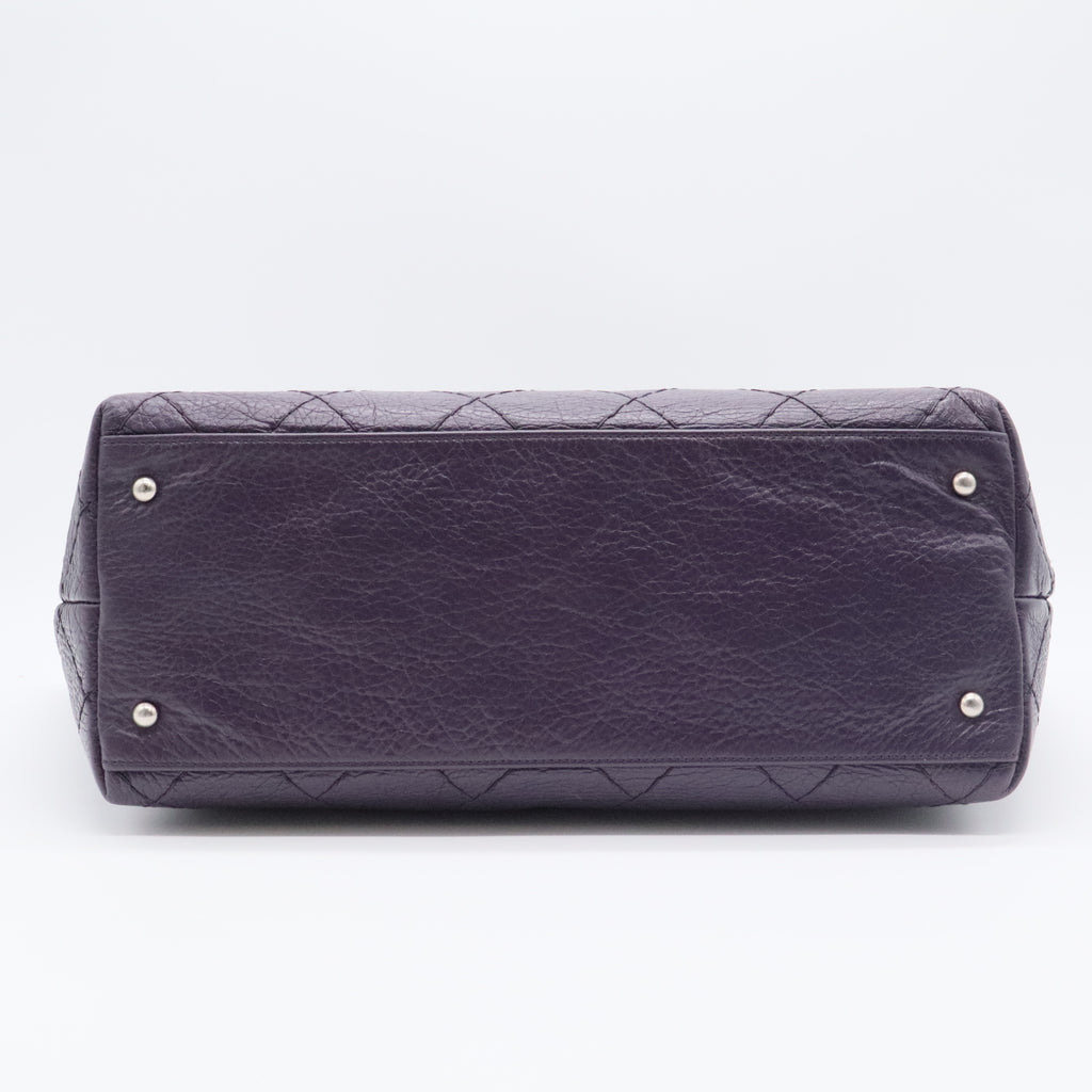 Blue Quilted Glazed Leather On-the-Road XL Tote Bag