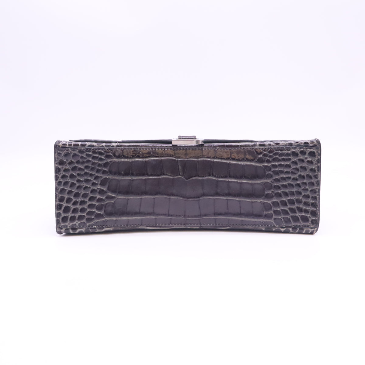 Shiny Calfskin Crocodile Embossed Medium Hourglass Top Handle Bag Dark Grey B24354