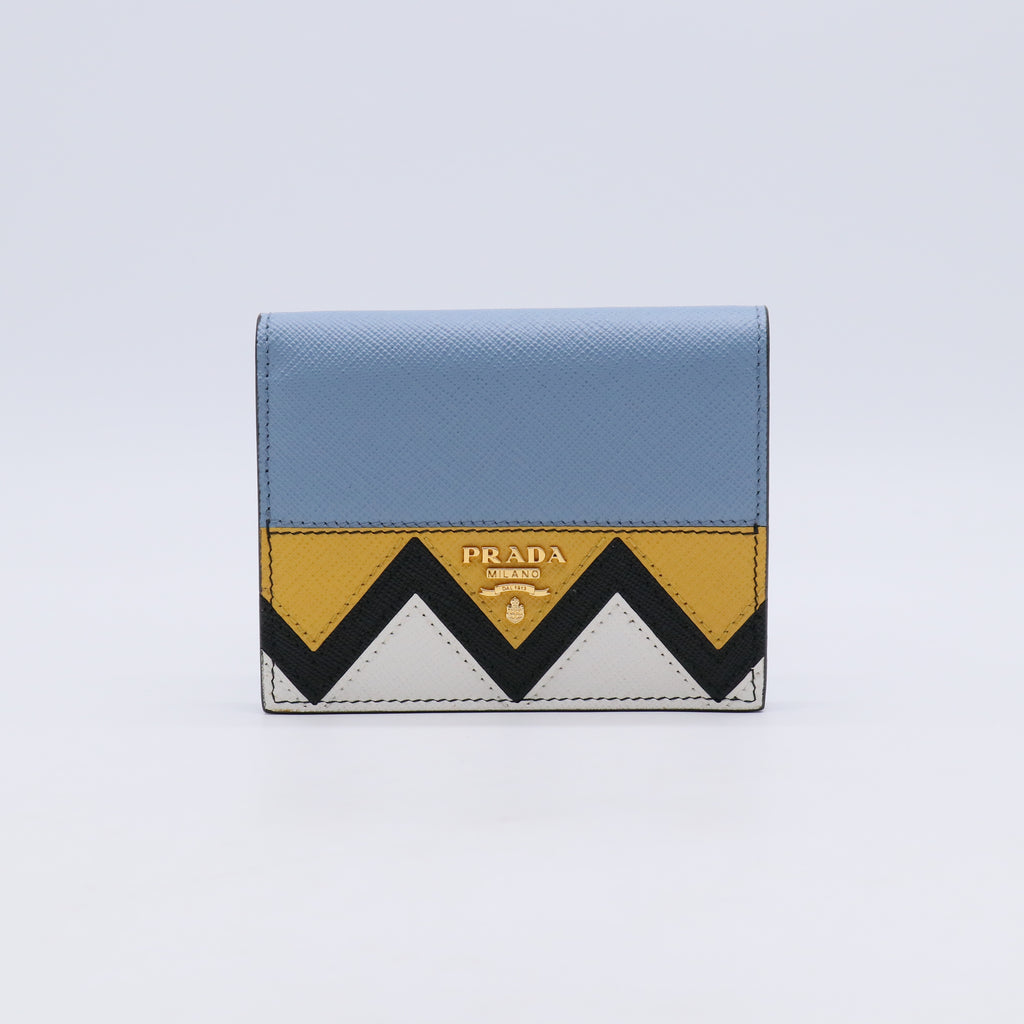 Prada Multicolor Saffiano Leather Greca Bifold Compact Wallet W21306