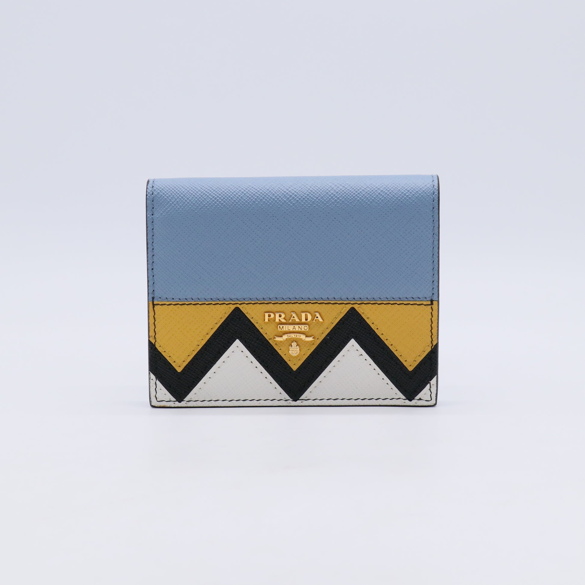 Prada Multicolor Saffiano Leather Greca Bifold Compact Wallet W21306