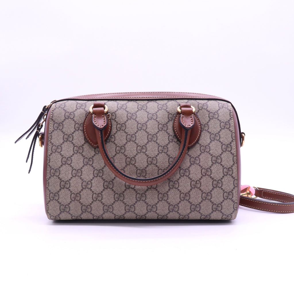 Gucci Beige/Ebony GG Coated Canvas Supreme Top Handle Small Boston Bag twins LDJ3972