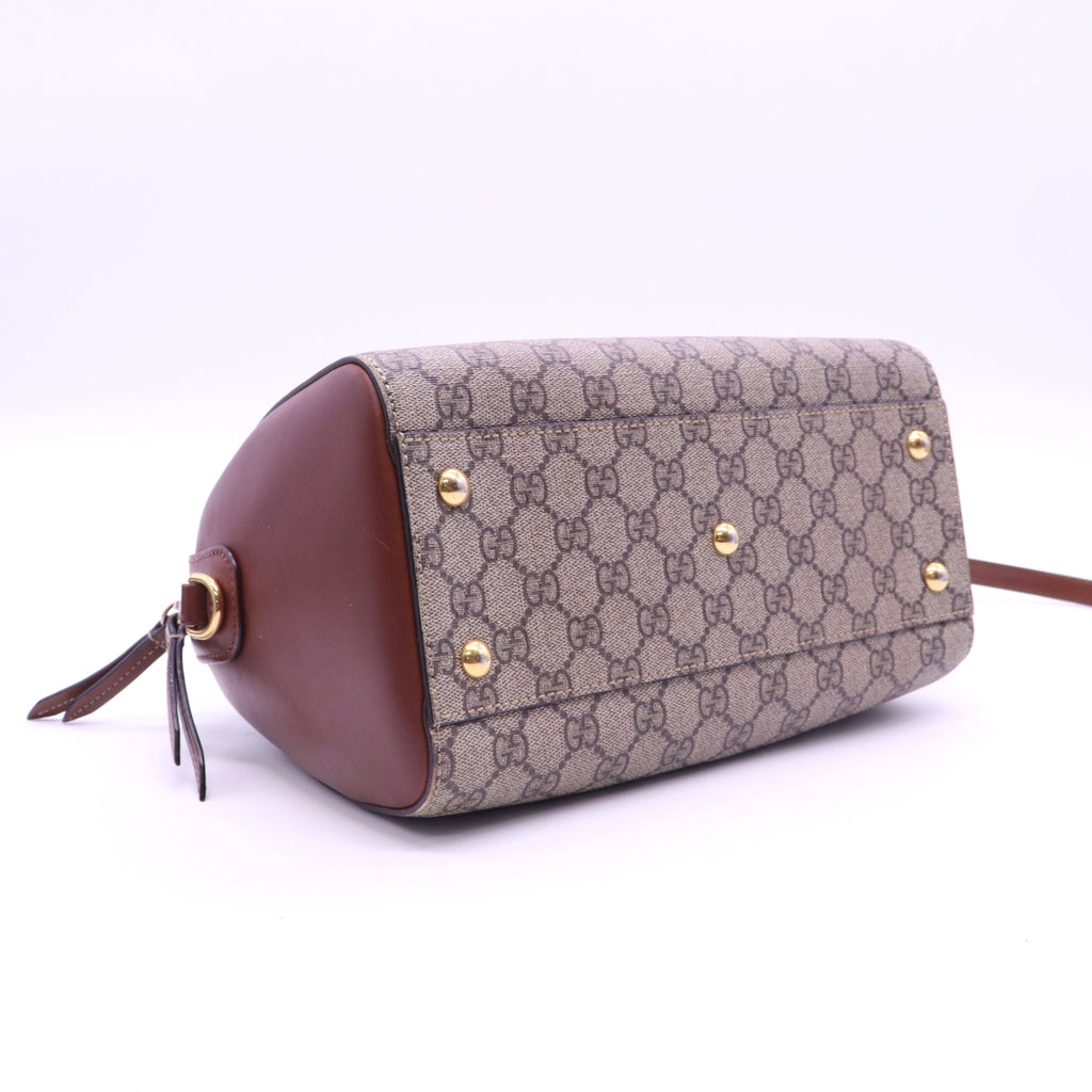 Gucci Beige/Ebony GG Coated Canvas Supreme Top Handle Small Boston Bag twins LDJ3972
