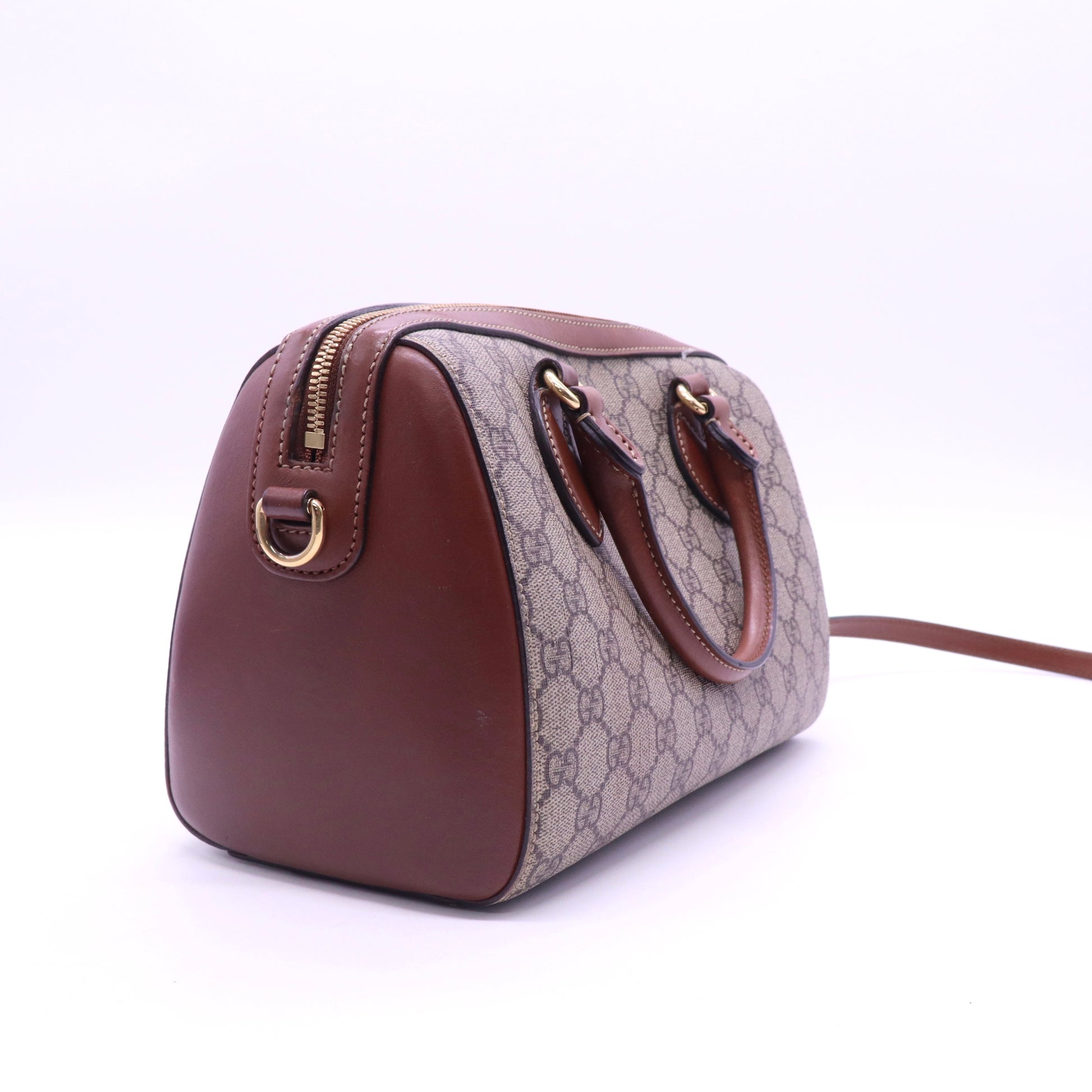 Gucci Beige/Ebony GG Coated Canvas Supreme Top Handle Small Boston Bag twins LDJ3972