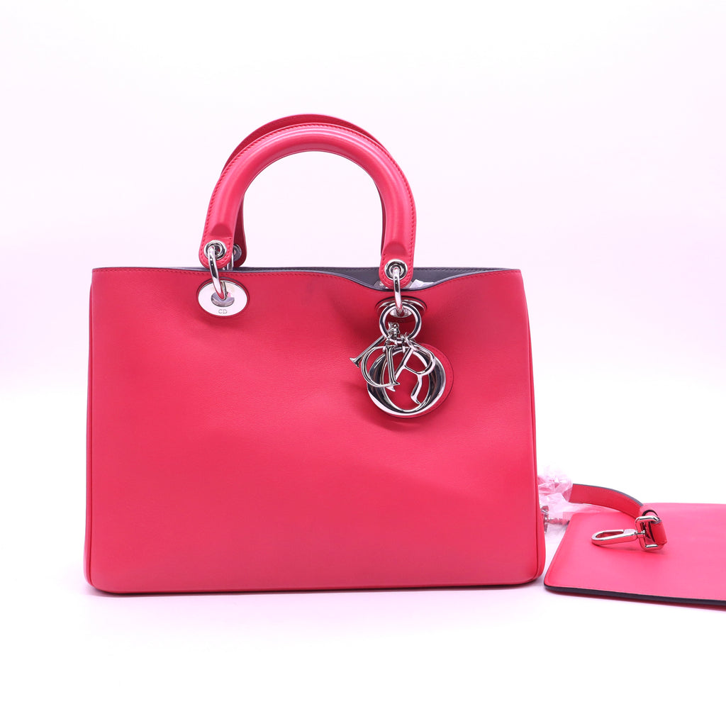 Christian Dior Pink Satin-Finish Calfskin Leather Medium Diorissimo Tote Bag twins LDJ3962