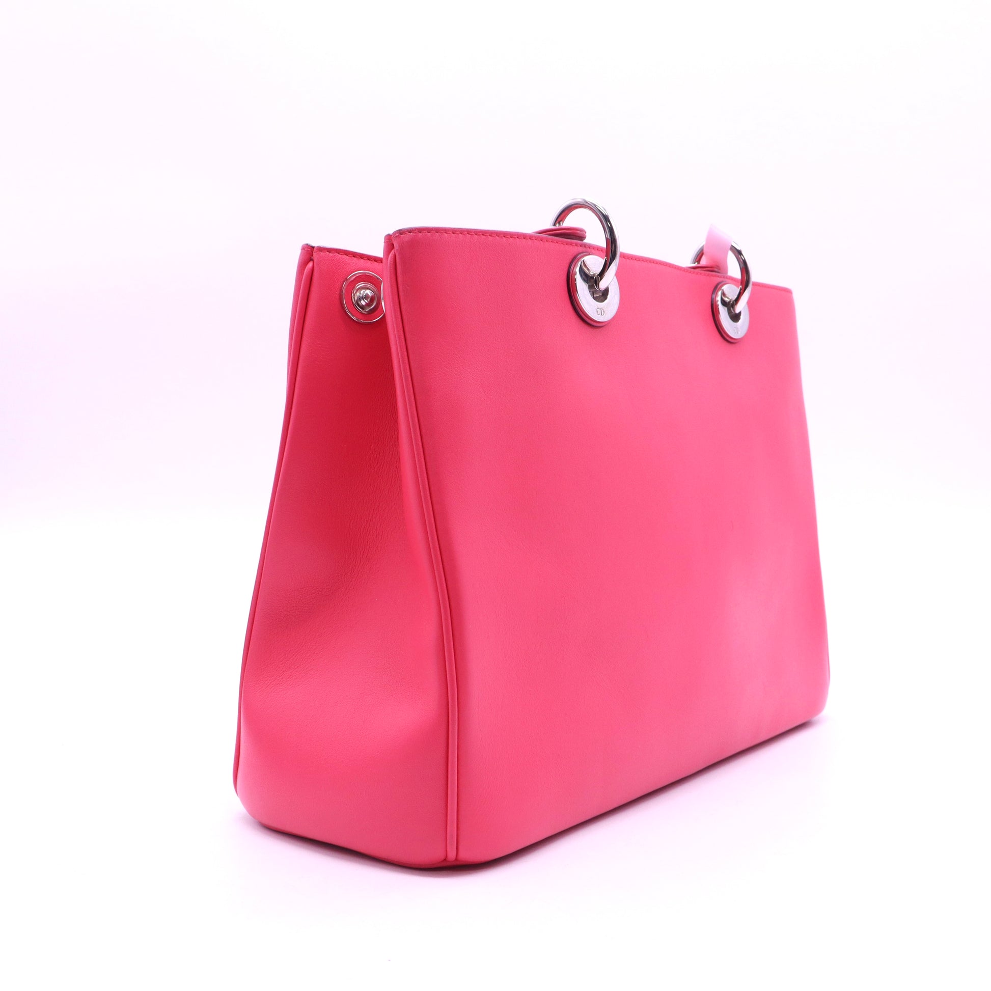 Christian Dior Pink Satin-Finish Calfskin Leather Medium Diorissimo Tote Bag twins LDJ3962