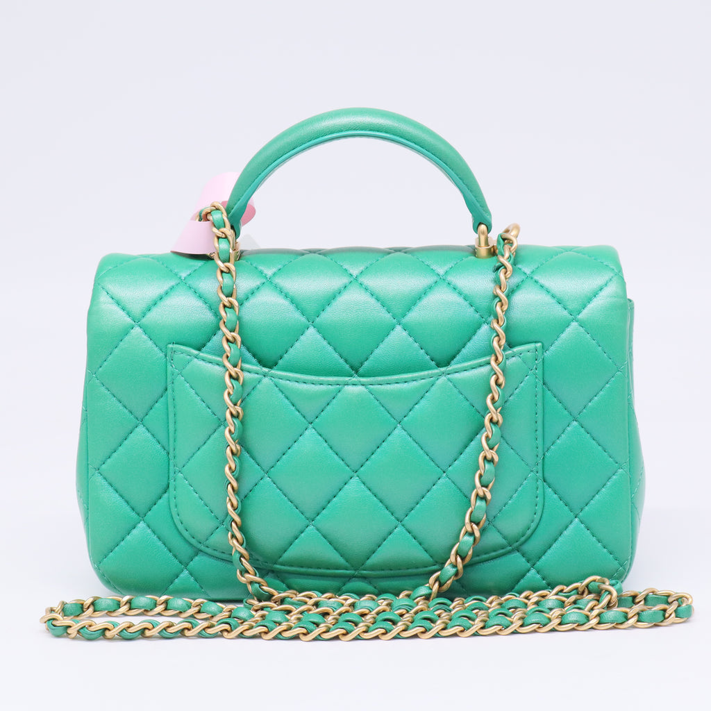 Pearl Samba Resin Chain Square Flap Bag Quilted Lambskin TWINS LDJ3365