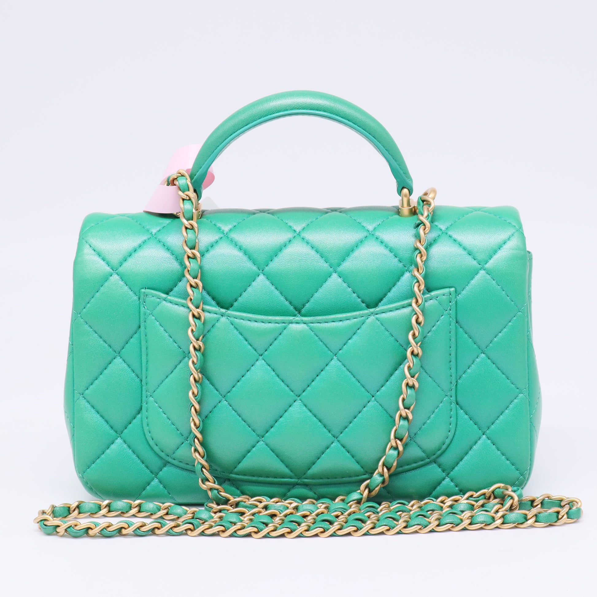 Pearl Samba Resin Chain Square Flap Bag Quilted Lambskin TWINS LDJ3365