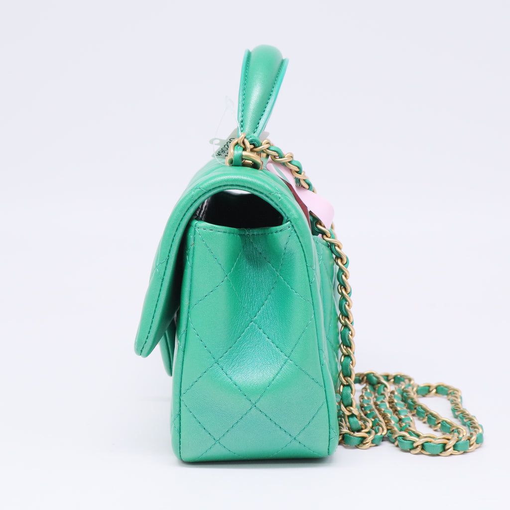 Pearl Samba Resin Chain Square Flap Bag Quilted Lambskin TWINS LDJ3365