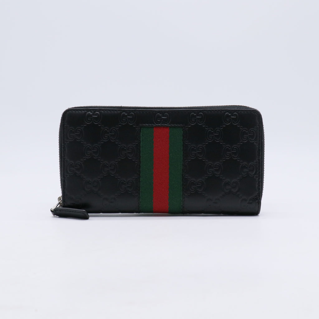Gucci Signature Leather Web Zip Around Wallet W20988