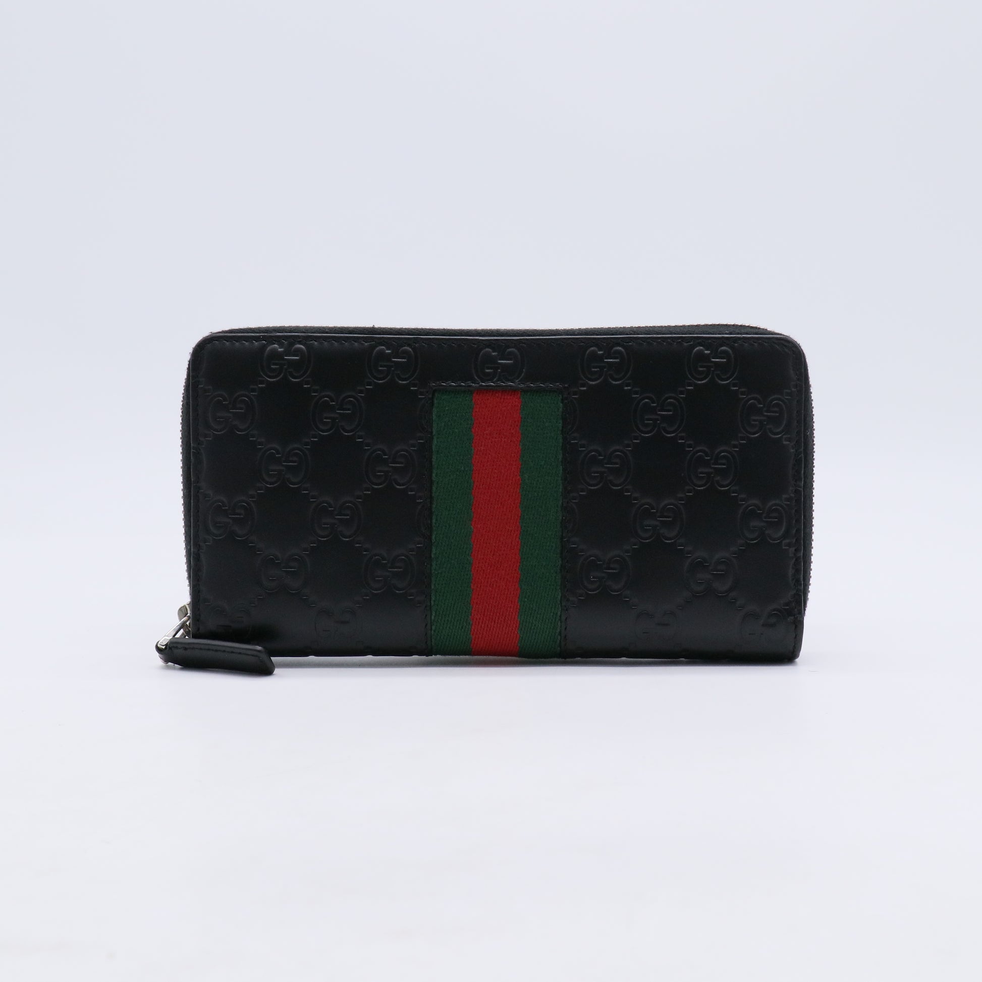 Gucci Signature Leather Web Zip Around Wallet W20988