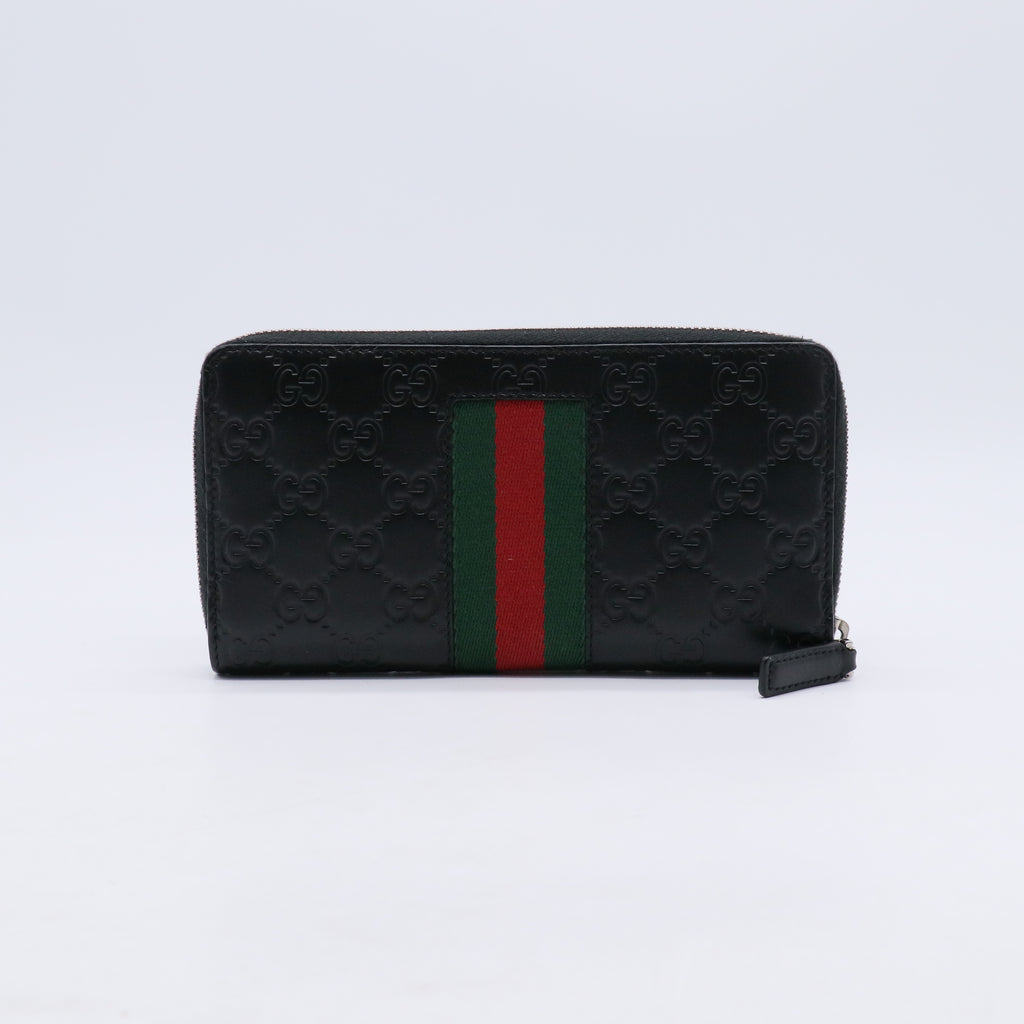 Gucci Signature Leather Web Zip Around Wallet W20988
