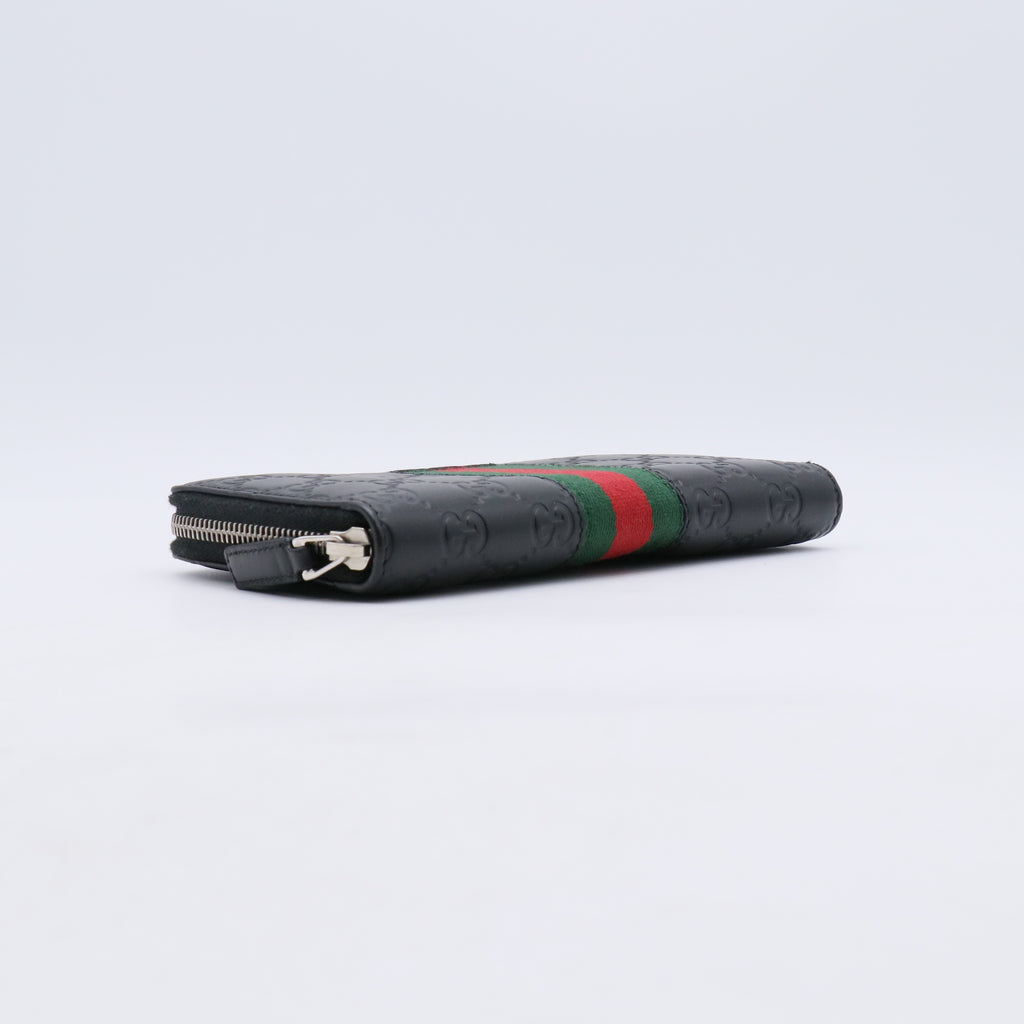 Gucci Signature Leather Web Zip Around Wallet W20988