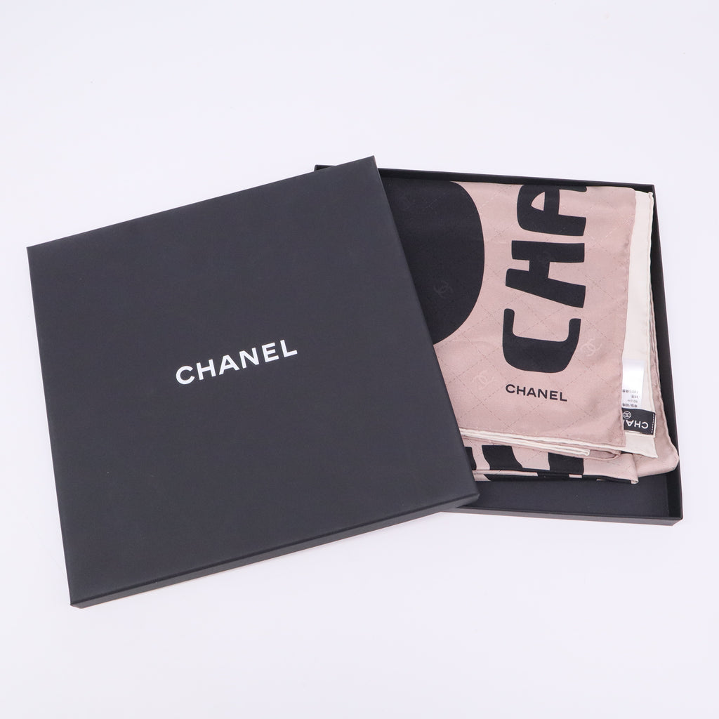 Chanel White Pink & Black Silk CC Logo Square Scarf twins LDJ3403