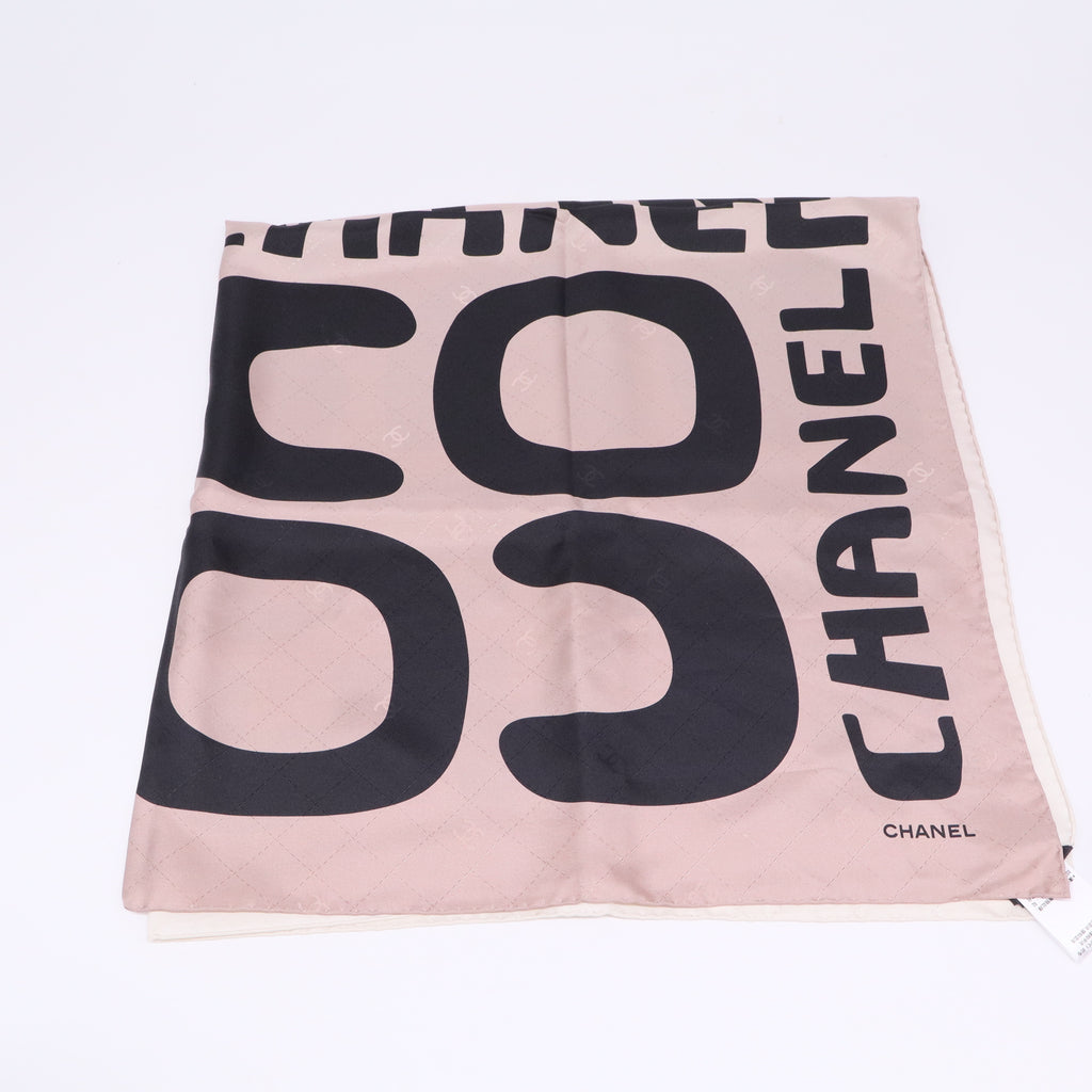 Chanel White Pink & Black Silk CC Logo Square Scarf twins LDJ3403