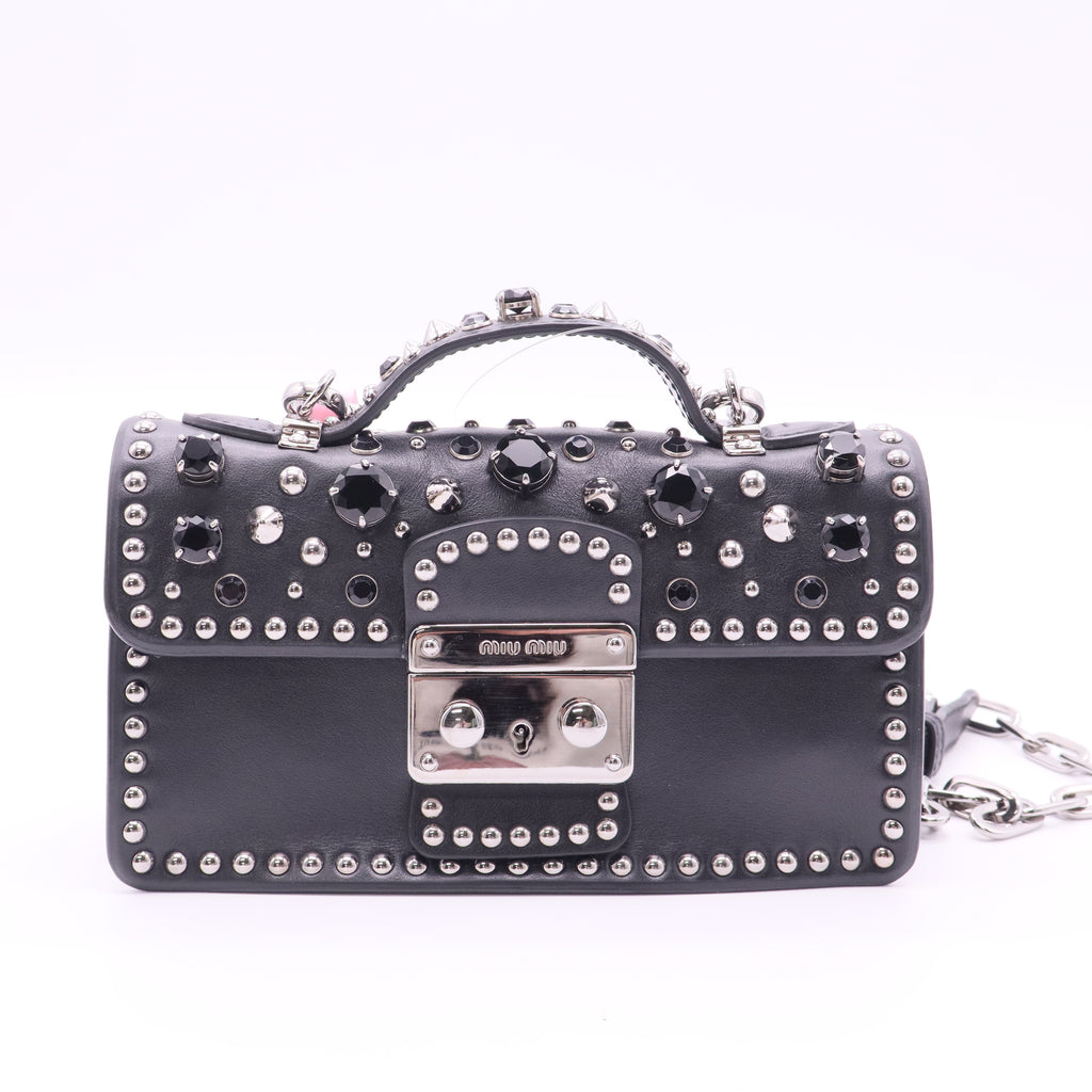 Bijou Studded 2way Shoulder Bag Leather Black Twins