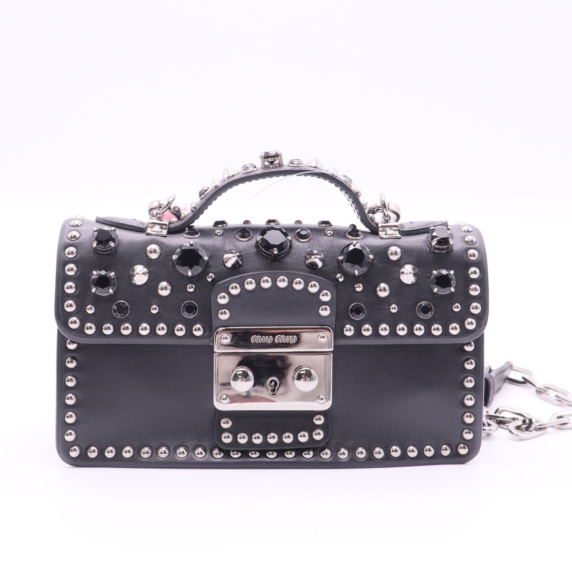 Bijou Studded 2way Shoulder Bag Leather Black Twins