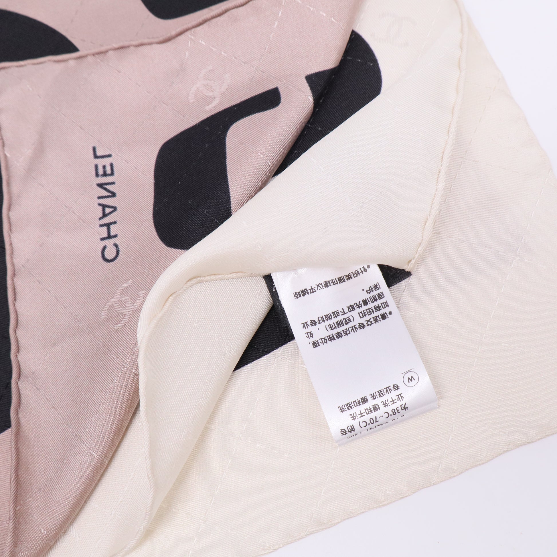 Chanel White Pink & Black Silk CC Logo Square Scarf twins LDJ3403