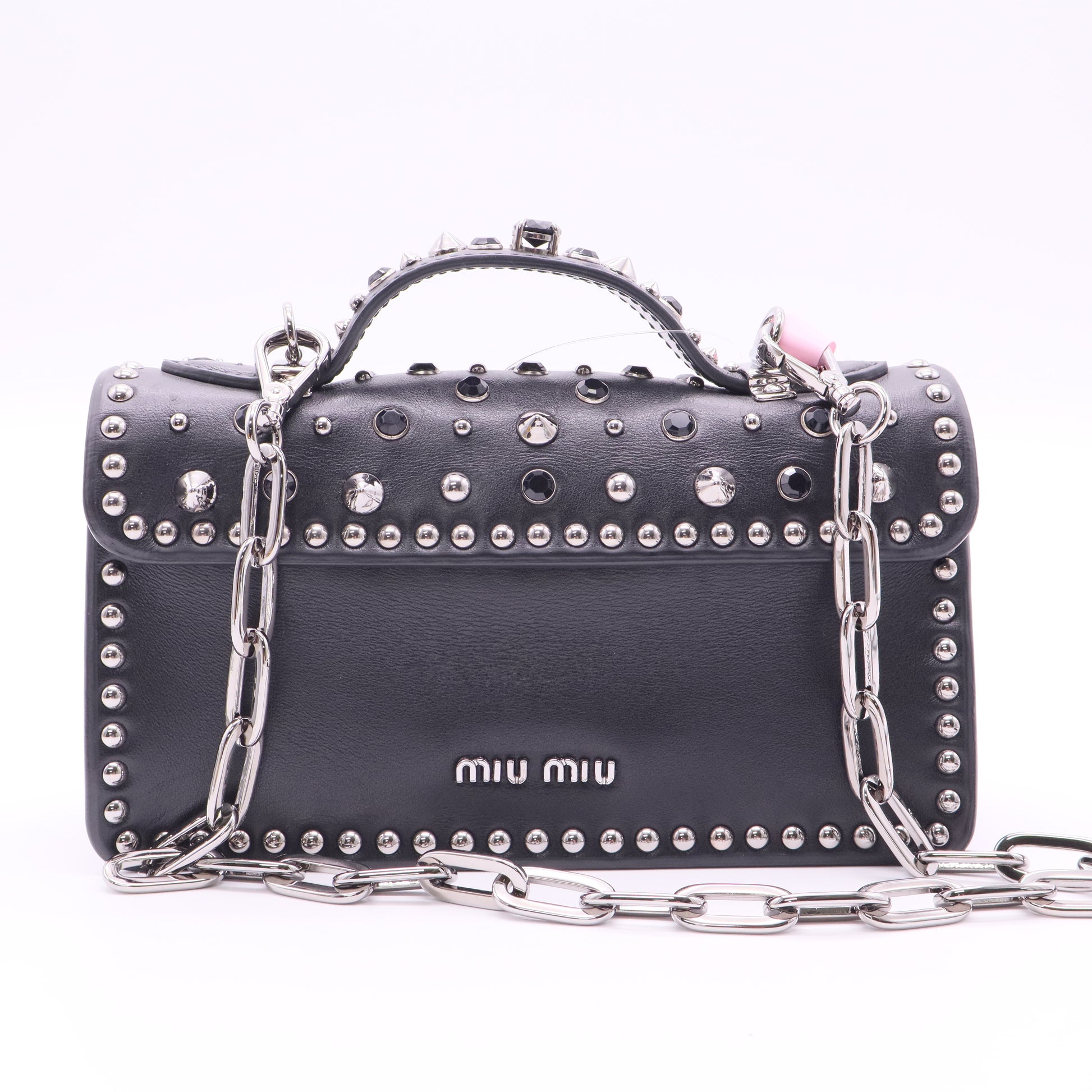 Bijou Studded 2way Shoulder Bag Leather Black Twins