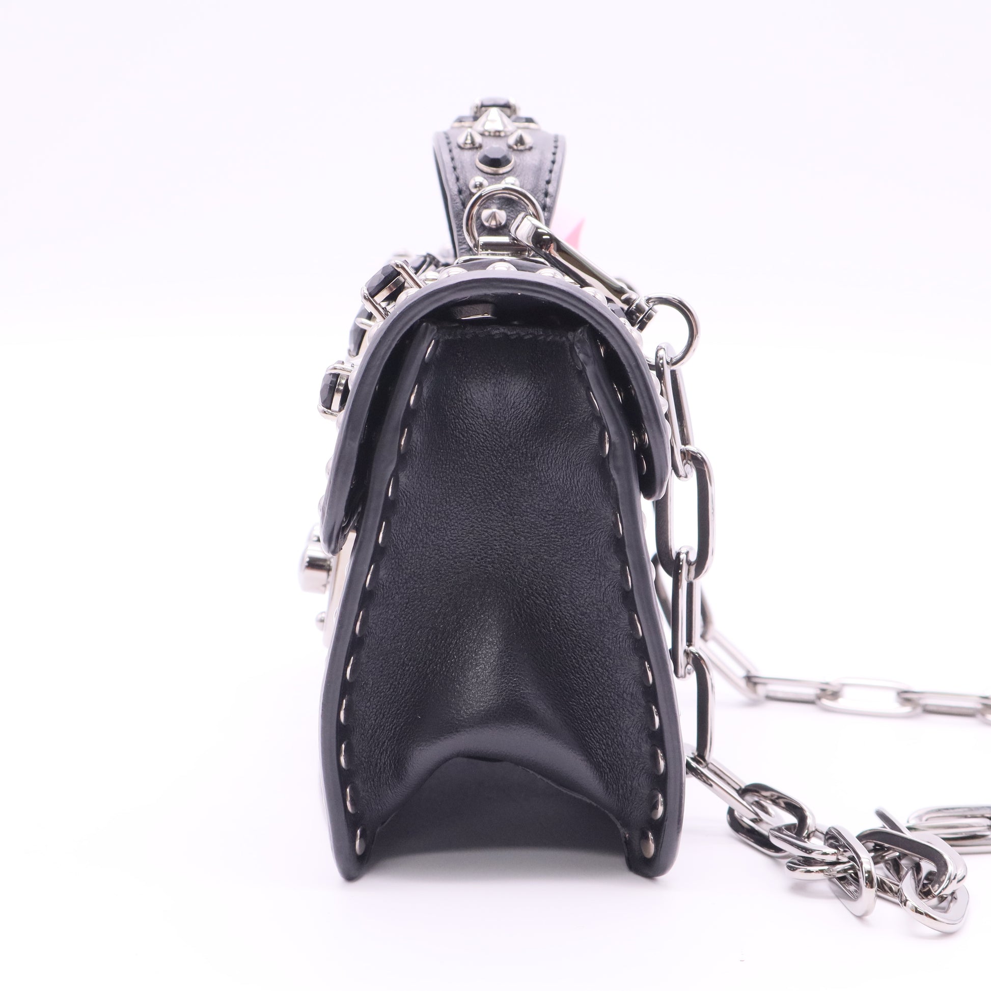 Bijou Studded 2way Shoulder Bag Leather Black Twins